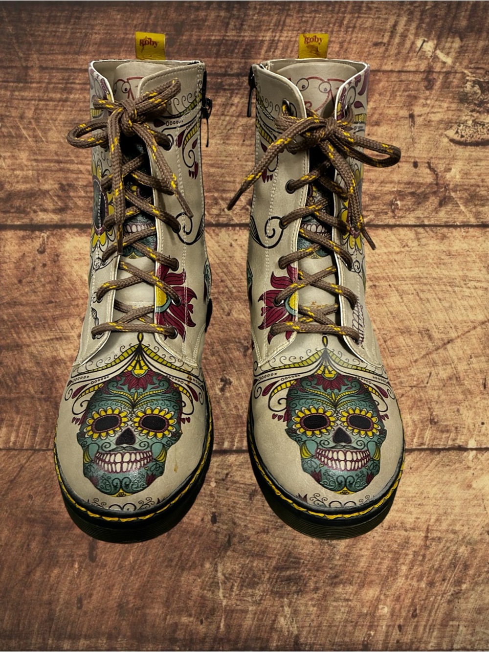Women’s Goby White Sugar Skull Combat Boots